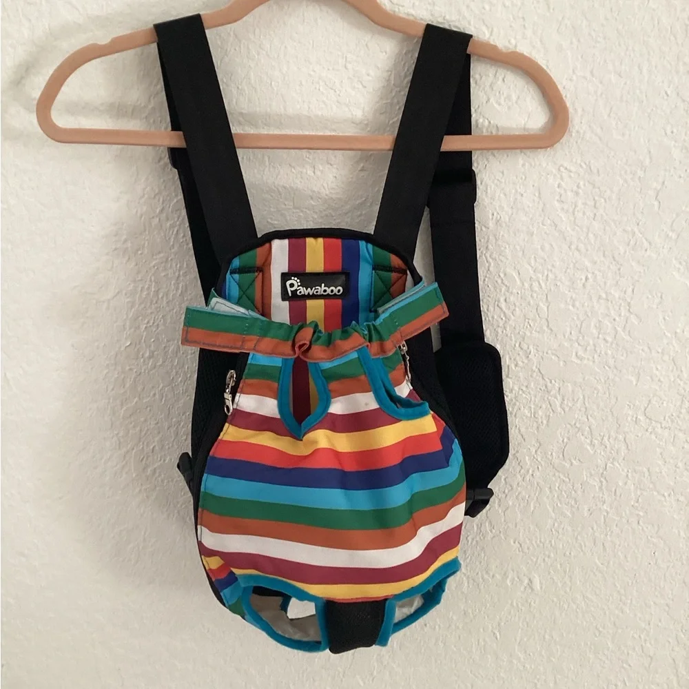 Pawaboo pet carrier backpack, adjustable cat dog,Colorful Striped Pet Carrier